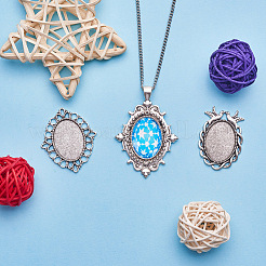 Тибетский стиль сплава подвеска кабошон настройки и мозаика печатных стеклянных овальных кабошонов TIBEP-PH0004-34AS