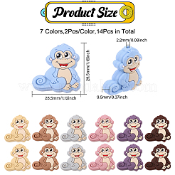 14 шт. 7-цветные фокусные бусины из пищевого экологически чистого силикона в виде обезьяны SIL-CA0003-10