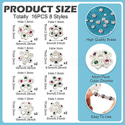16 шт. 8 стильных латунных колпачка с микропаве из кубического циркония&nbsp;ZIRC-TA0001-23S