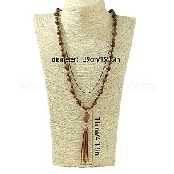 Ожерелья из сплава в стиле бохо с круглыми бусинами из дерева в форме капли и кисточки FS-WGF1DE6-01