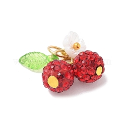 Подвески-вишни из полимерной глины ручной работы со стразами PALLOY-JF03868-04