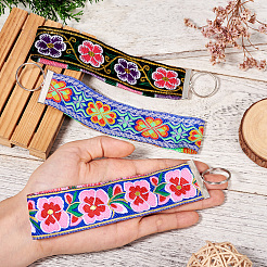 Брелок из полиэстеровой жаккардовой ленты с цветочной вышивкой&nbsp;KEYC-TAC00045