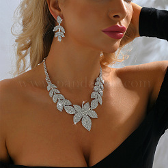 Ожерелья с подвесками из хрусталя и страз в форме листьев из латуни и серьги-гвоздики&nbsp;FS-WG7504E-01