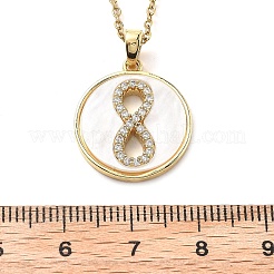 Плоские круглые ожерелья с подвеской в виде ракушки № 8 и кубического циркония&nbsp;NJEW-D288-04G