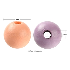 240шт 6 цвета окрашенные бусины из натурального дерева WOOD-LS0001-47