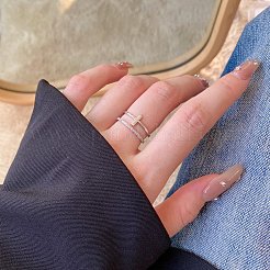 Открытые манжеты из серебра 925 пробы с родиевым покрытием и фианитами RJEW-F150-51P