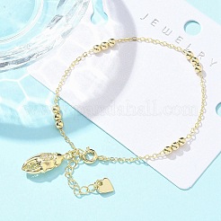 Браслеты с подвесками из латуни с микропаве из прозрачных кубических цирконий для женщин BJEW-C083-13G