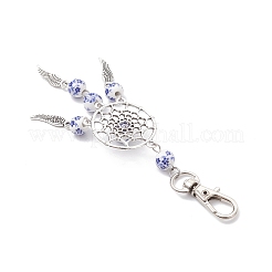 Фарфор с цветочным принтом и плетеная сетка из сплава с подвесными украшениями в виде перьев&nbsp;HJEW-JM04142-01