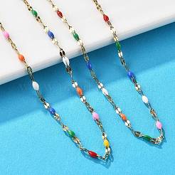 Колье-цепочка с цветной эмалью и овальными звеньями NJEW-Q315-01G
