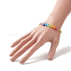 Браслеты из стеклянных семян и сглаза из смолы и латунных бусин для женщин BJEW-JB09271