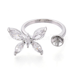 Кольцо-манжета в форме бабочки из латуни с микропаве из прозрачного кубического циркония для полупросверленных бусин KK-T076-47P