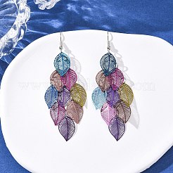 Серьги-подвески в форме листьев из нержавеющей стали 430&nbsp;EJEW-A137-08P-05