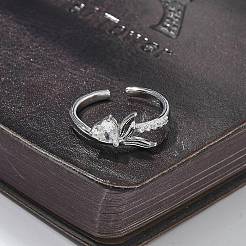 Манжеты-кольца из прозрачного кубического циркония в форме рыбьего хвоста с сердцем RJEW-G337-04P