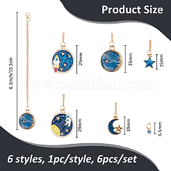 6 шт. 6 стиля подвески из сплава и латуни с эмалью в виде цепочки-закладки AJEW-FH00021