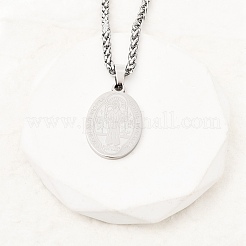 Ожерелья с подвесками в виде овальной медали Святого Бенедикта из нержавеющей стали 201&nbsp;LS-NJEW-B154-01P