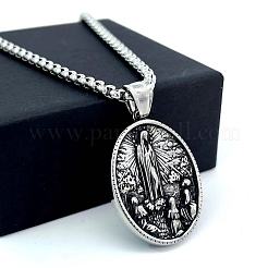 Ожерелья в греческом ретро-стиле из нержавеющей стали 304 с подвеской в форме овала и Девы Марии&nbsp;IX0529