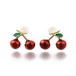 Серьги-гвоздики с эмалью из вишневой латуни EJEW-U061-01G