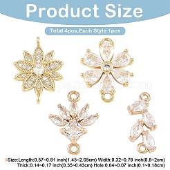 4 шт. 4 стиля подвесок-коннекторов из стекла K9 и кубического циркония&nbsp;FIND-YW0011-98