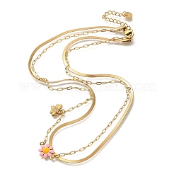 Ионное покрытие (ip) 304 нержавеющая сталь эмаль двухслойные ожерелья с подвесками в виде цветов и пчел для женщин NJEW-F328-19G-02