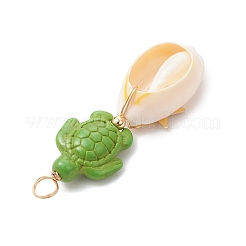 12 шт. 12 стиля подвески из натуральной раковины каури и окрашенной синтетической бирюзовой черепахи в медной проволоке PALLOY-JF04035