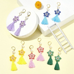 Серьги с подвесками в форме звезды и кисточки из стеклянных жемчужин EJEW-MZ00054