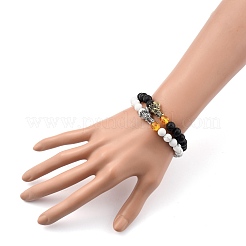 Мужские наборы браслетов из натурального говлита и вулканического камня BJEW-JB05429