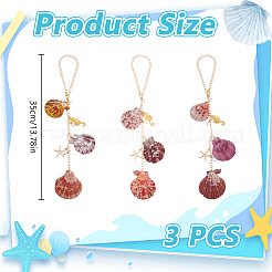3 шт. подвесные украшения из натуральных ракушек и стекла&nbsp;HJEW-DR00226