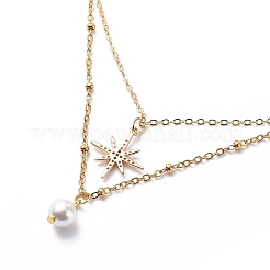 Двухслойное ожерелье из латунных кабельных цепей и спутниковых цепей из нержавеющей стали 304 NJEW-JN04025