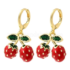 Серьги-подвески с клубникой из латуни и эмали&nbsp;EJEW-L305-04G