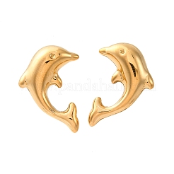 Серьги-гвоздики в виде дельфина из нержавеющей стали 304&nbsp;EJEW-R028-01G