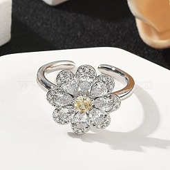 Кольца-манжеты из цветочной латуни с микропаве из кубического циркония для женщин&nbsp;RJEW-A069-01B-P