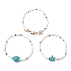 3шт синтетические бирюзовые бусины эластичные браслеты для женщин&nbsp;BJEW-JB13493