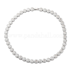 Латунные ожерелья с плоскими круглыми звеньями из прозрачного кубического циркония для женщин&nbsp;NJEW-A044-01P