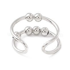 Открытая манжета с вращающимся кольцом из латуни с двойной линией RJEW-H102-05P