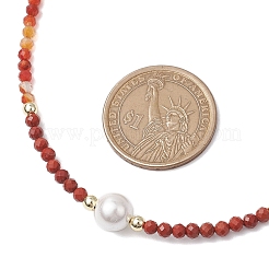 Женские ожерелья из граненых круглых натуральных драгоценных камней и ракушек с чакра-жемчужинами диаметром 3.5 мм NJEW-JN05149