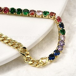 Латунные браслеты с квадратными звеньями из микрофибры с кубическим цирконием&nbsp;BJEW-L460-005G-03