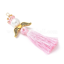 Стеклянные жемчужины круглые бусины с поликоттоновой кисточкой большие подвески&nbsp;PALLOY-MZ00611-03