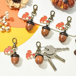 5 шт. подвеска в виде белки из сплава эмали и дерева в виде желудя&nbsp;HJEW-YW00324