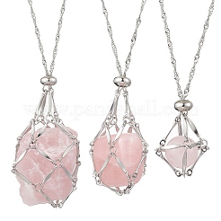 3 шт. 3 стиля 304 нержавеющая сталь пустой макраме мешочек кулон сингапурская цепочка ожерелья NJEW-JN05284