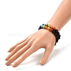 Плетеный браслет из натуральной лавы и смешанных драгоценных камней BJEW-JB06961-01