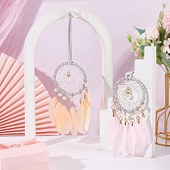 2 шт. 2-х цветная плетеная сетка/паутина с подвесными украшениями в виде перьев&nbsp;AJEW-CP0005-26