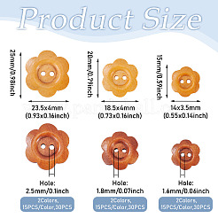 90 шт. 6 стиля деревянных пуговиц-цветочков с 2 отверстиями&nbsp;BUTT-TA0001-39