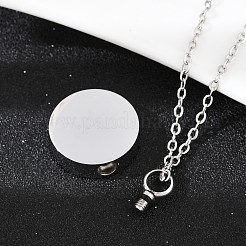 304 нержавеющая сталь плоская круглая подвеска урна для праха домашних животных ожерелья&nbsp;NJEW-S455-01P