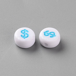 Бусины акриловые белые разноцветные в стиле ремесла с символами&nbsp;X-MACR-Q241-A002