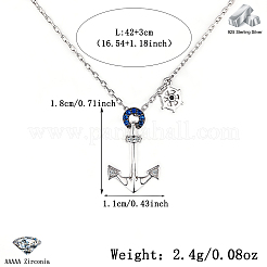 Винтаж 925 стерлингового серебра с синим кубическим цирконием ожерелья с подвеской в виде якоря и штурвала AJ6601