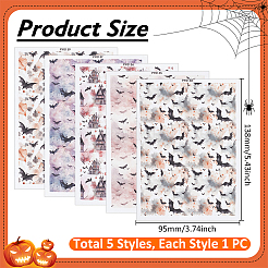 5 шт. 5 стиля Хэллоуин узор летучая мышь керамика глина вода переводная бумага&nbsp;AJEW-UN0002-61