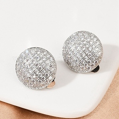 Полукруглые латунные клипсы с микропаве из прозрачных кубических цирконий EJEW-M082-14P