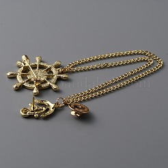 Брошь-цепочка с рулем и якорем и стразами с эмалью&nbsp;JEWB-WH0030-13A-G