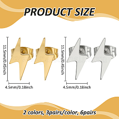 6 пара сережек-гвоздиков из нержавеющей стали 304 двух цветов EJEW-GO0002-27