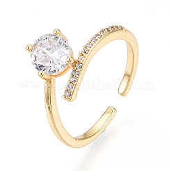 Латунные кольца-манжеты с микропаве и прозрачным цирконием для женщин KK-T074-10G